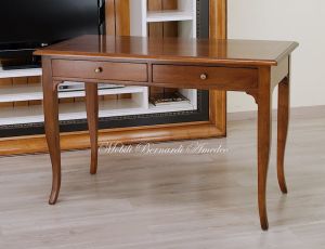 Scrittoio classico da 120 cm in legno massello di noce con 2 cassetti e intarsio